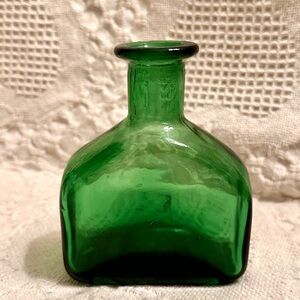 Vtg 1970’s Emerald Green Empoli Italian Art Glass Bottle Flower Vase/Decanter
